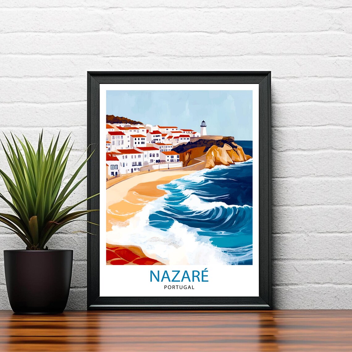 Nazare Portugal Big Wave Surf Fishing Town Coast Village Art Poster - Image 2