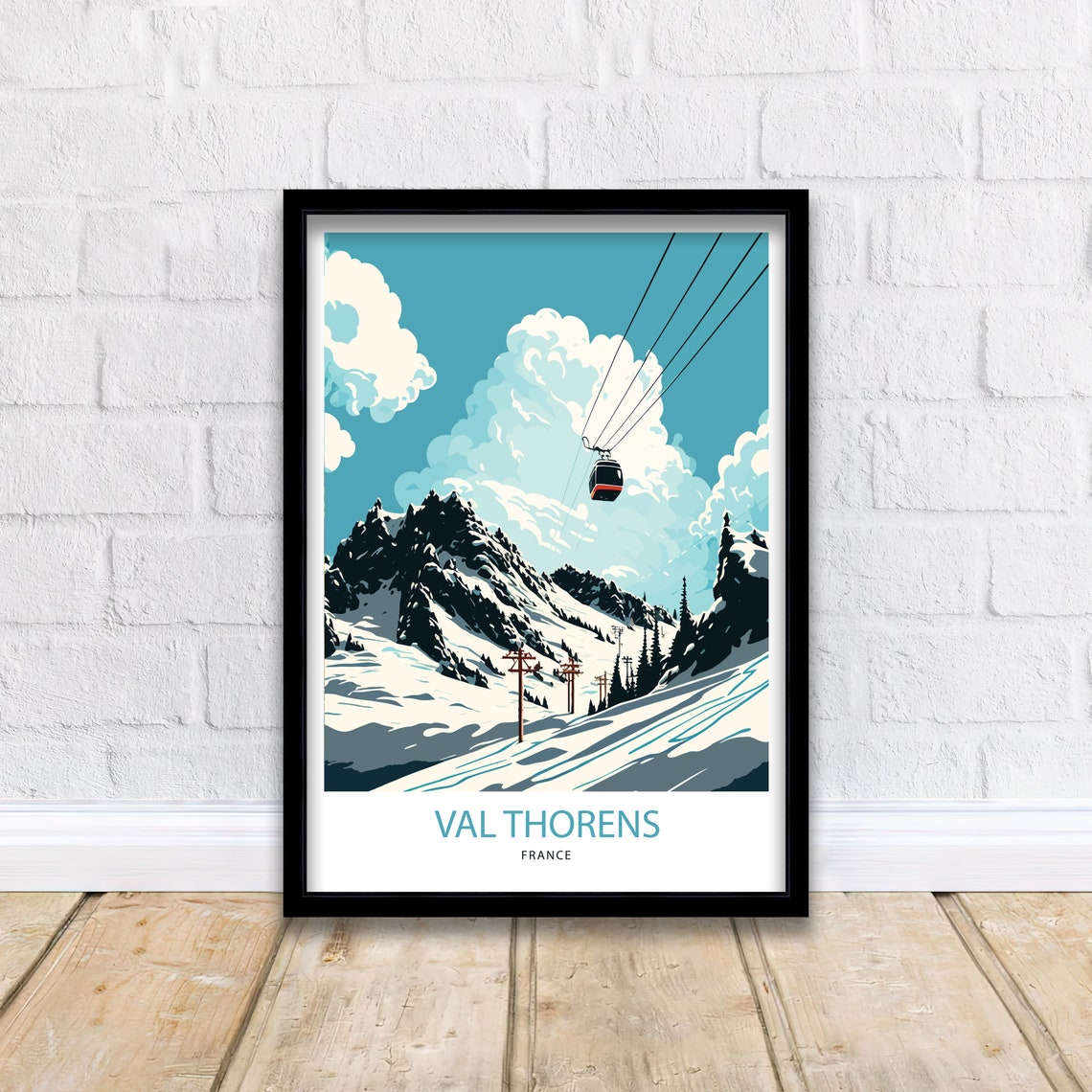 Val Thorens France Alpine Ski Resort Gondola Peak Travel Poster
