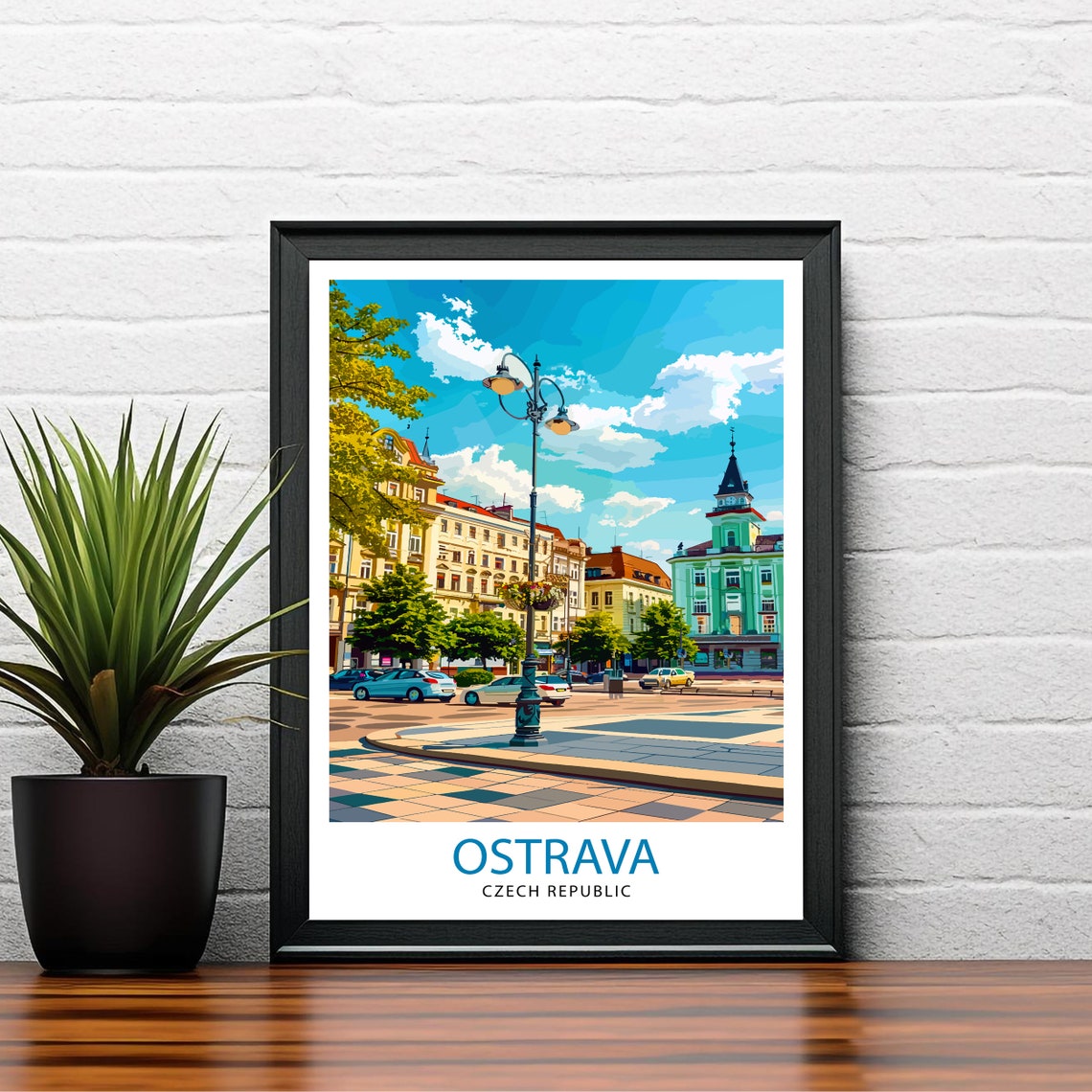 Ostrava Czech Republic City Square Clock Tower Travel Art Poster - Image 2