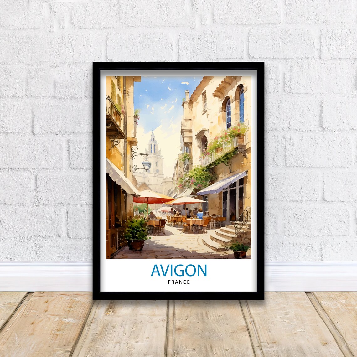 Avigon France Sunny Old Town Cafe Street Watercolor Travel Poster - Image 2