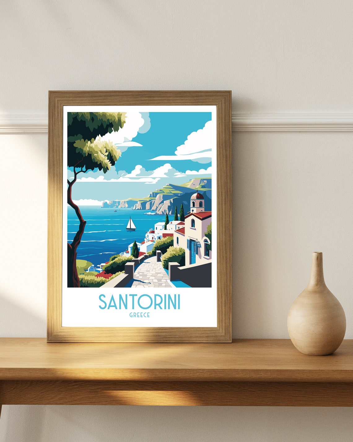 Santorini Greece Whitewashed Village Caldera Retro Travel Poster - Image 3