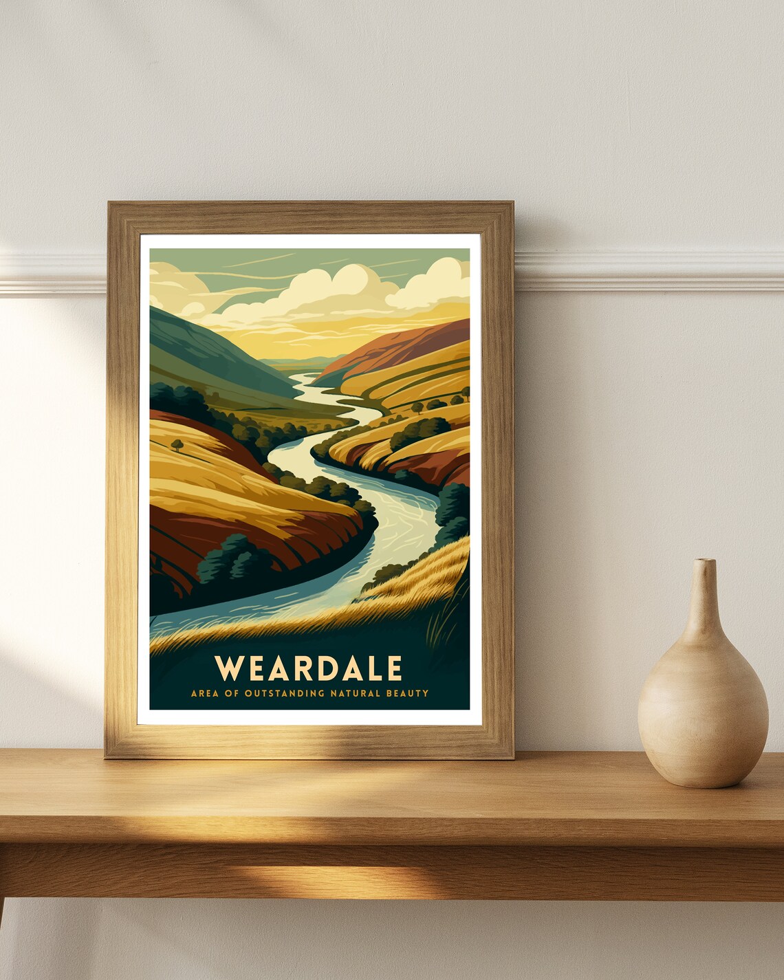 Weardale England River Valley Golden Hills Vintage Style Travel Poster - Image 3