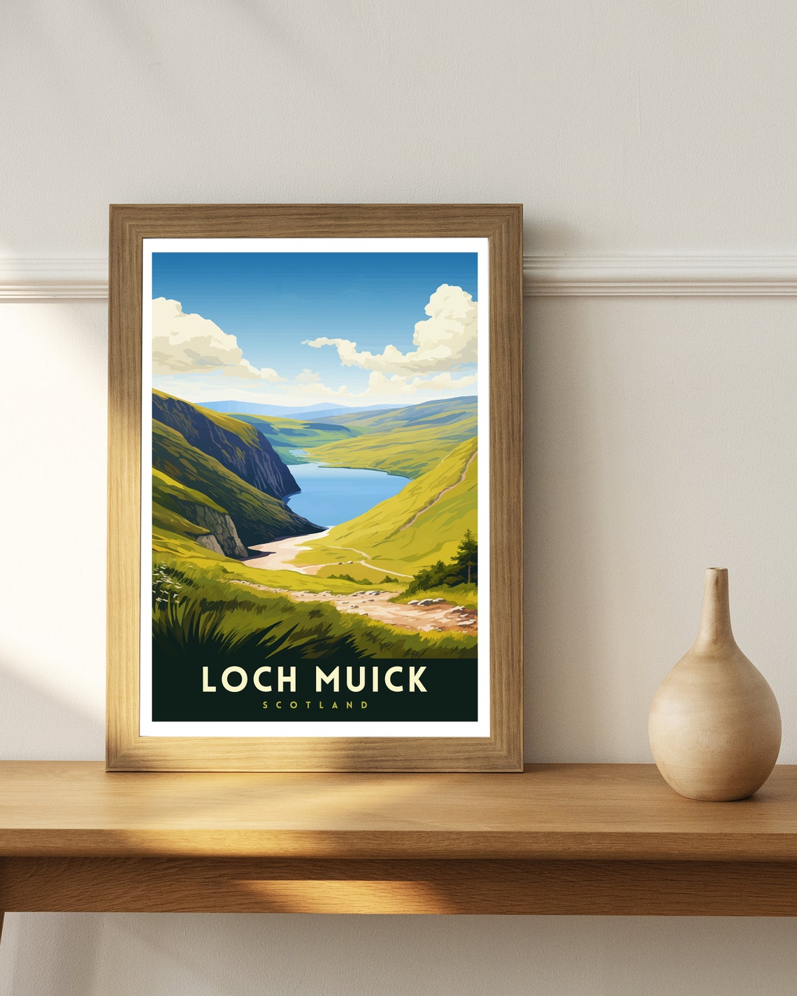 Loch Muick Scotland Green Valley Highland Loch Vintage Style Poster - Image 3