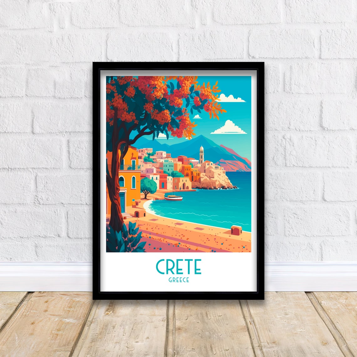 Crete Greece Coastal Village Seafront Harbor Art Travel Poster - Image 2
