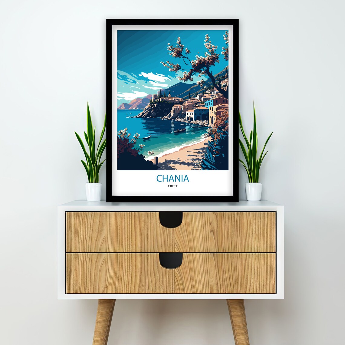 Chania Crete Coastal Village Beach Blossom Hillside Seaside Poster - Image 2