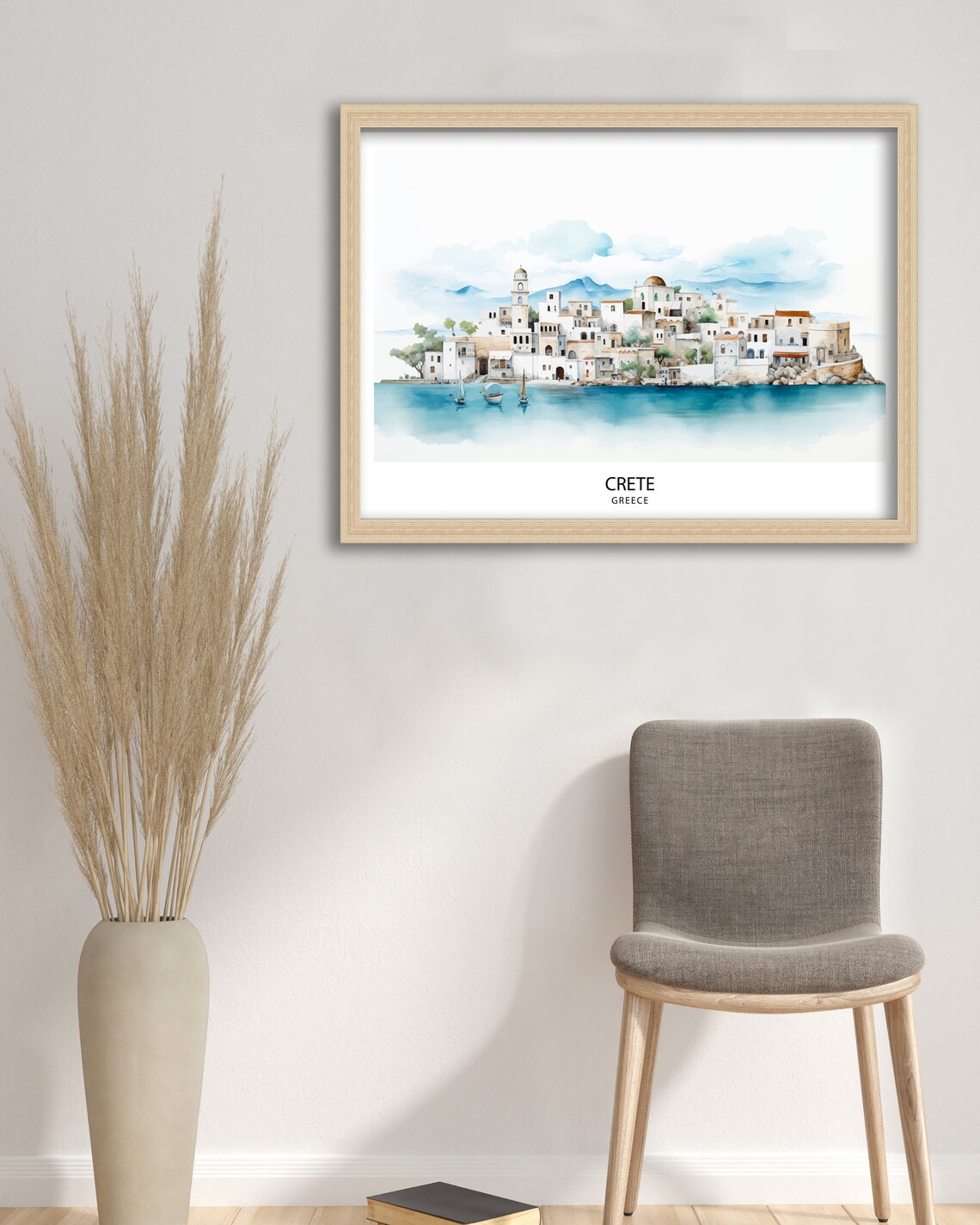 Crete Greece Whitewashed Coastal Town Mediterranean Watercolor Travel Poster - Image 2
