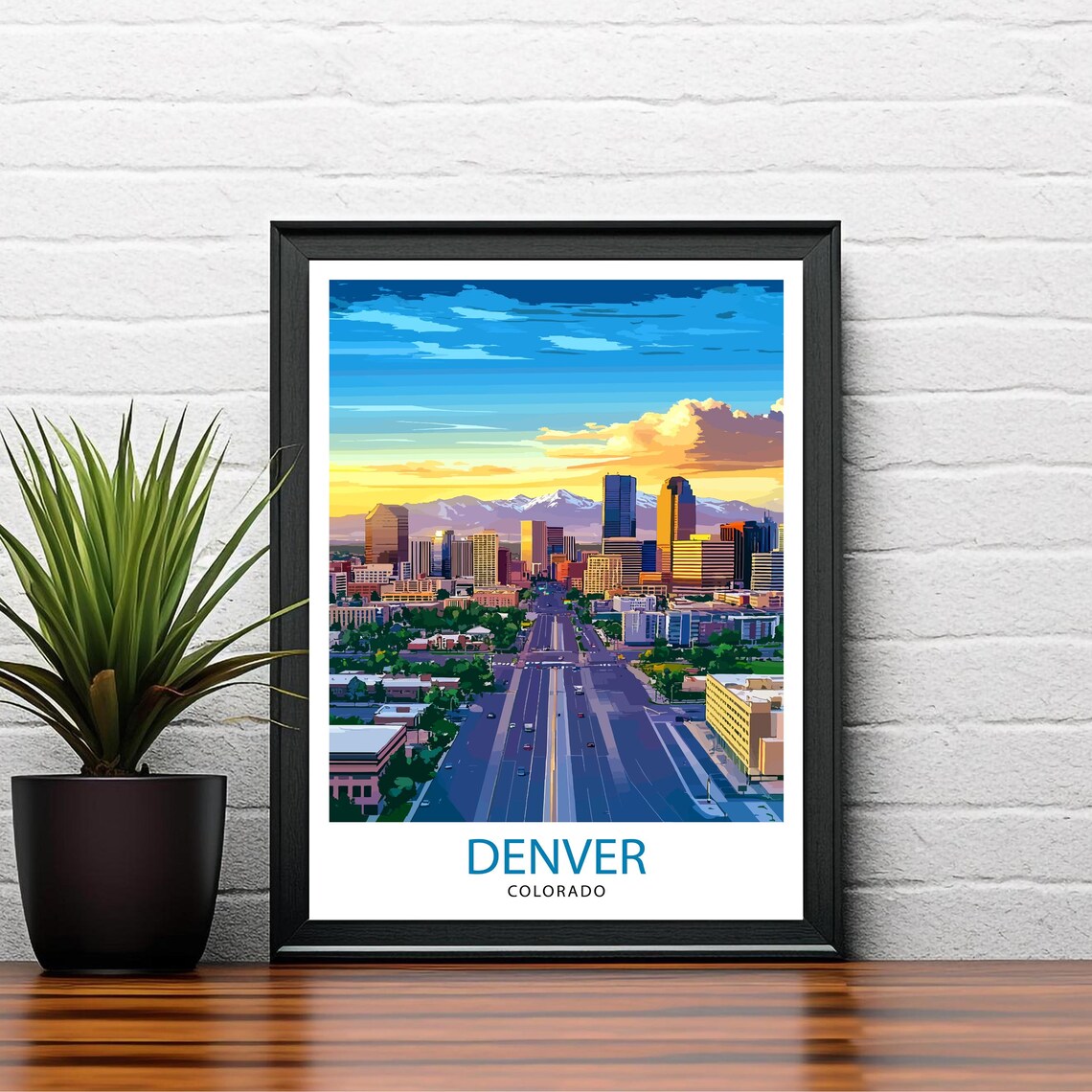 Denver Colorado Skyline Travel Poster Mountain City Sunset Art - Image 2