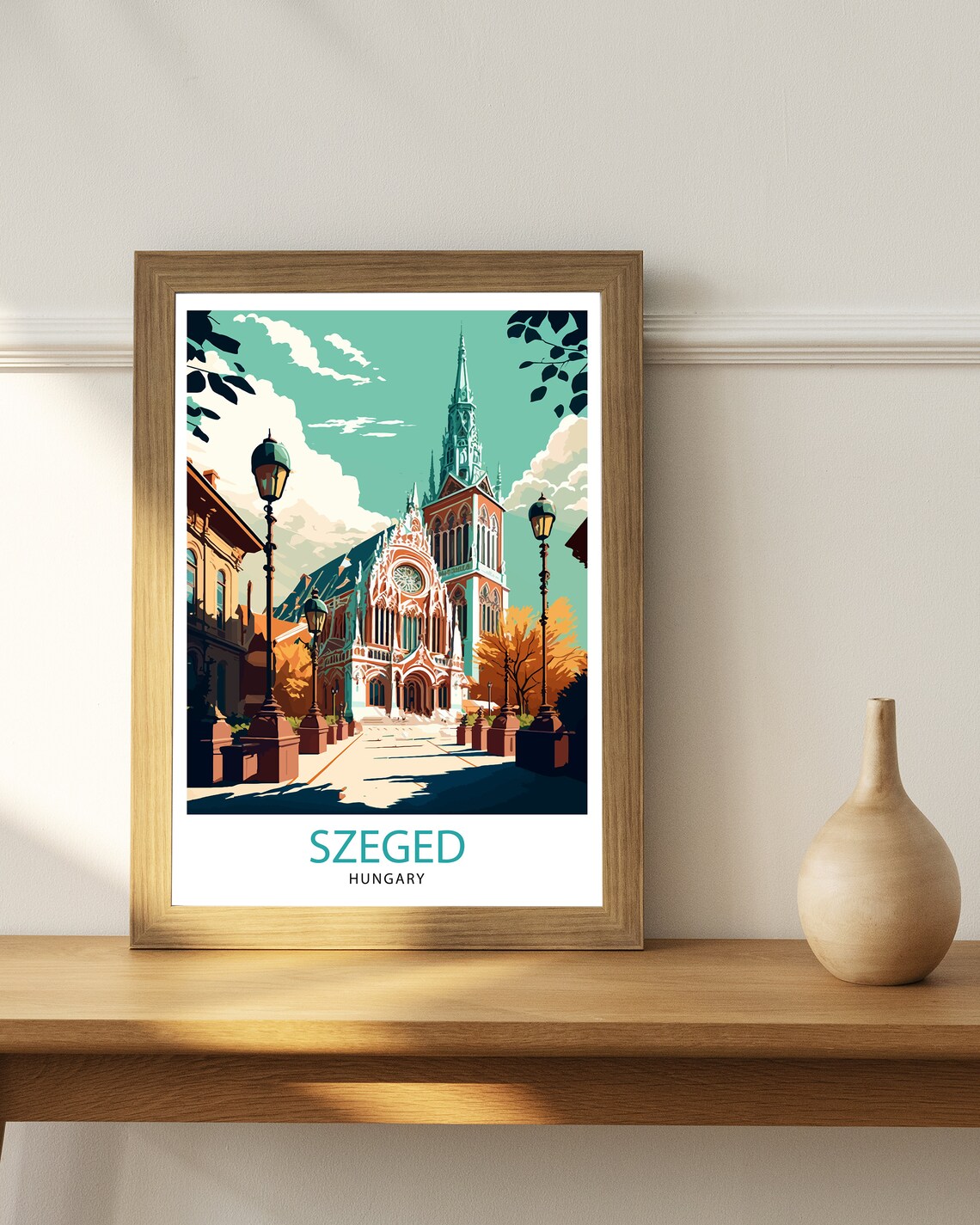 Szeged Hungary Travel Print Szeged Wall Art Szeged Travel Poster Hungary Illustration Szeged Cityscape Hungary Souvenir Szeged Home Decor - Image 2