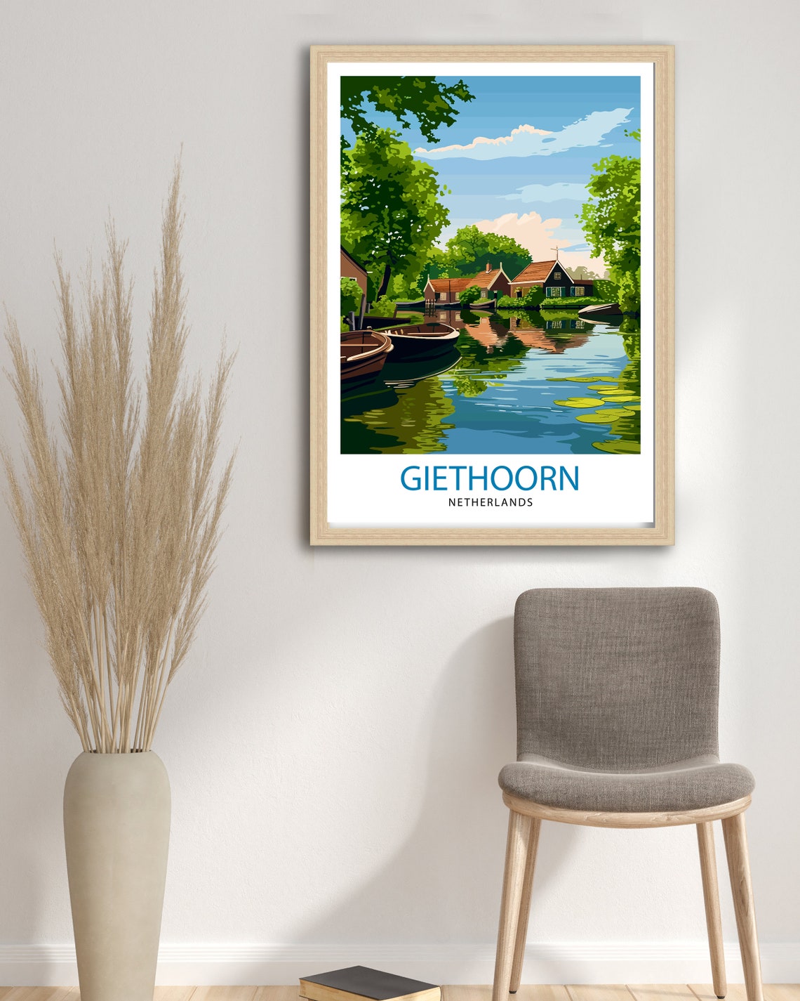 Giethoorn Netherlands Travel Poster Venice Of The North Art Water Village Print Dutch Canals Wall Decor Peaceful Village Illustration - Image 2