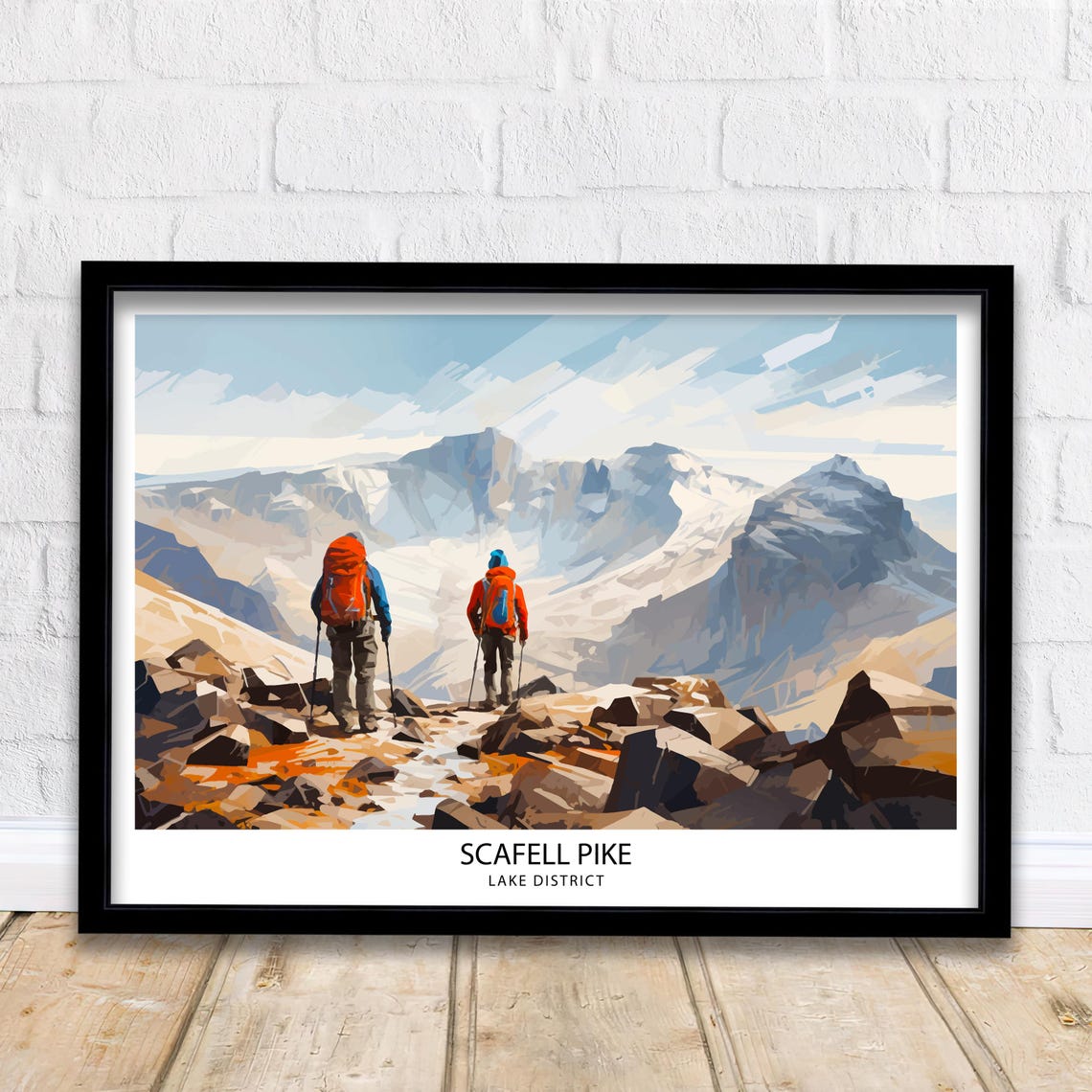 Scafell Pike Lake District Hikers Rocky Summit Travel Poster