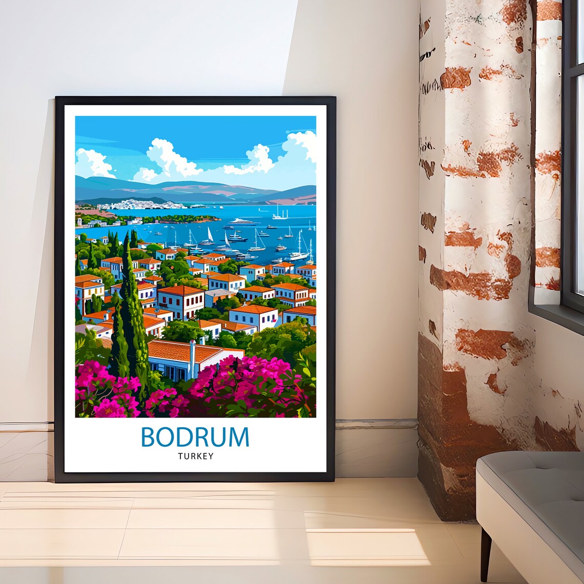 Bodrum Turkey Aegean Harbor Yacht Marina Vintage Travel Poster - Image 2