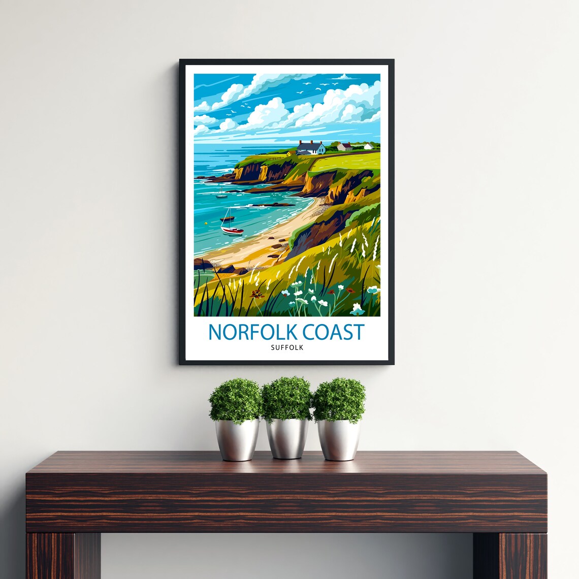 Norfolk Coast Suffolk Cliffs Sailing Boats Wildflower Poster - Image 3