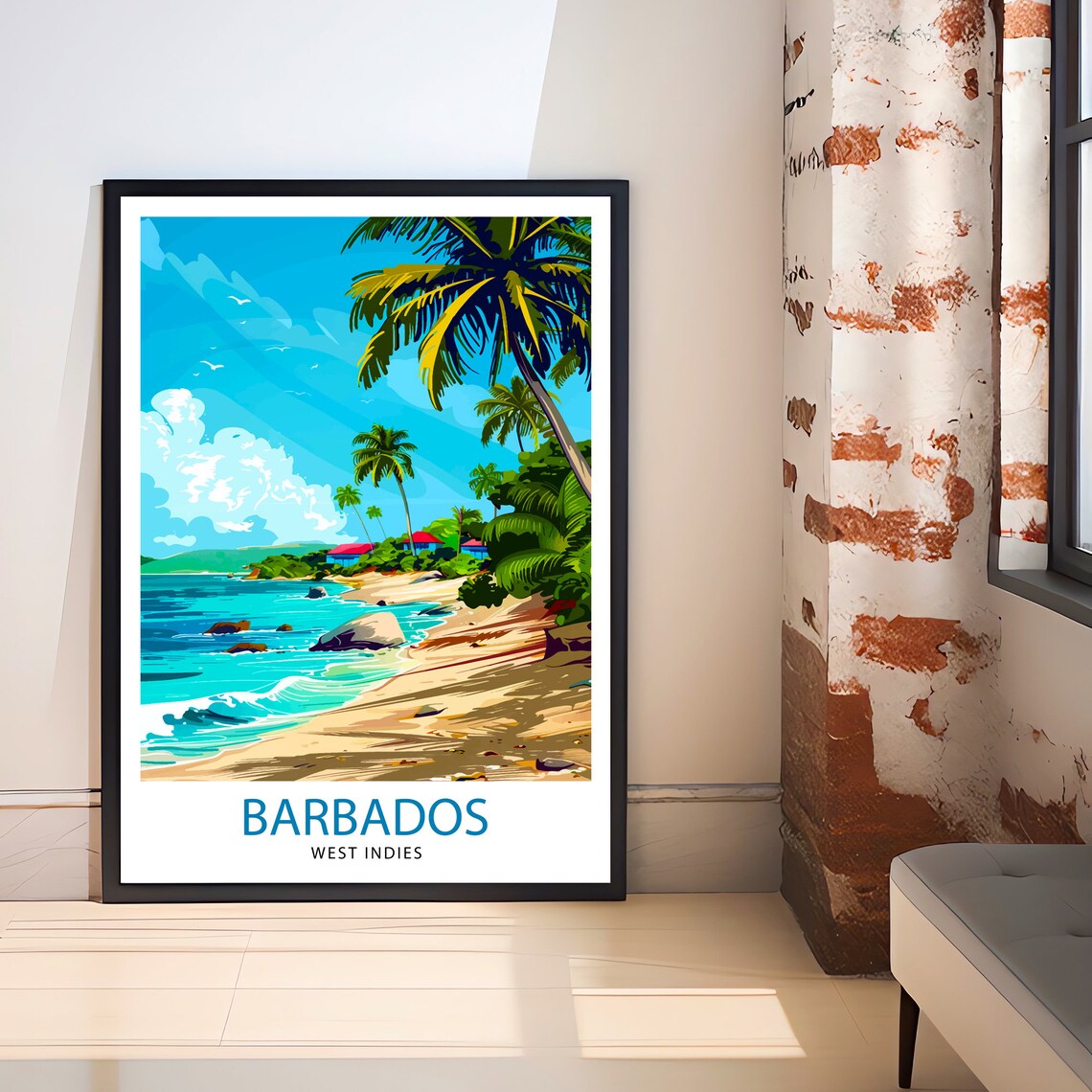 Barbados West Indies Palm Beach Tropical Island Travel Poster - Image 3