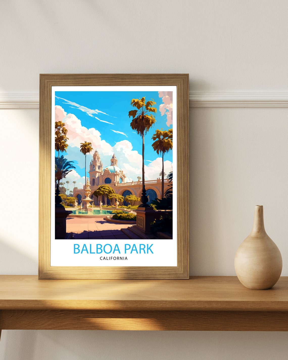 Balboa Park California Spanish Mission Palms Fountain Scene Poster - Image 3
