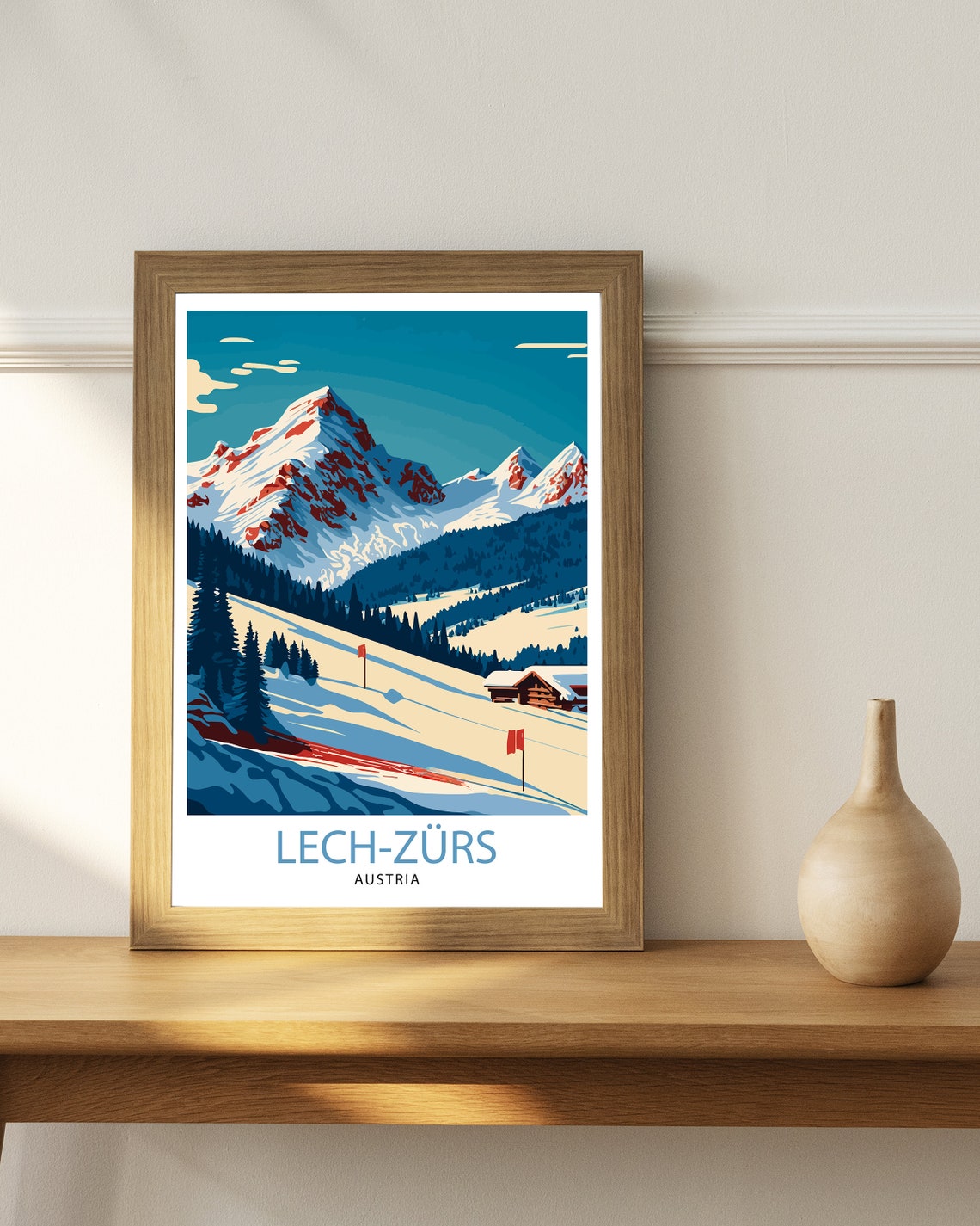 Lech-Zurs Austria Snowy Ski Slopes Alpine Chalet Travel Poster - Image 2