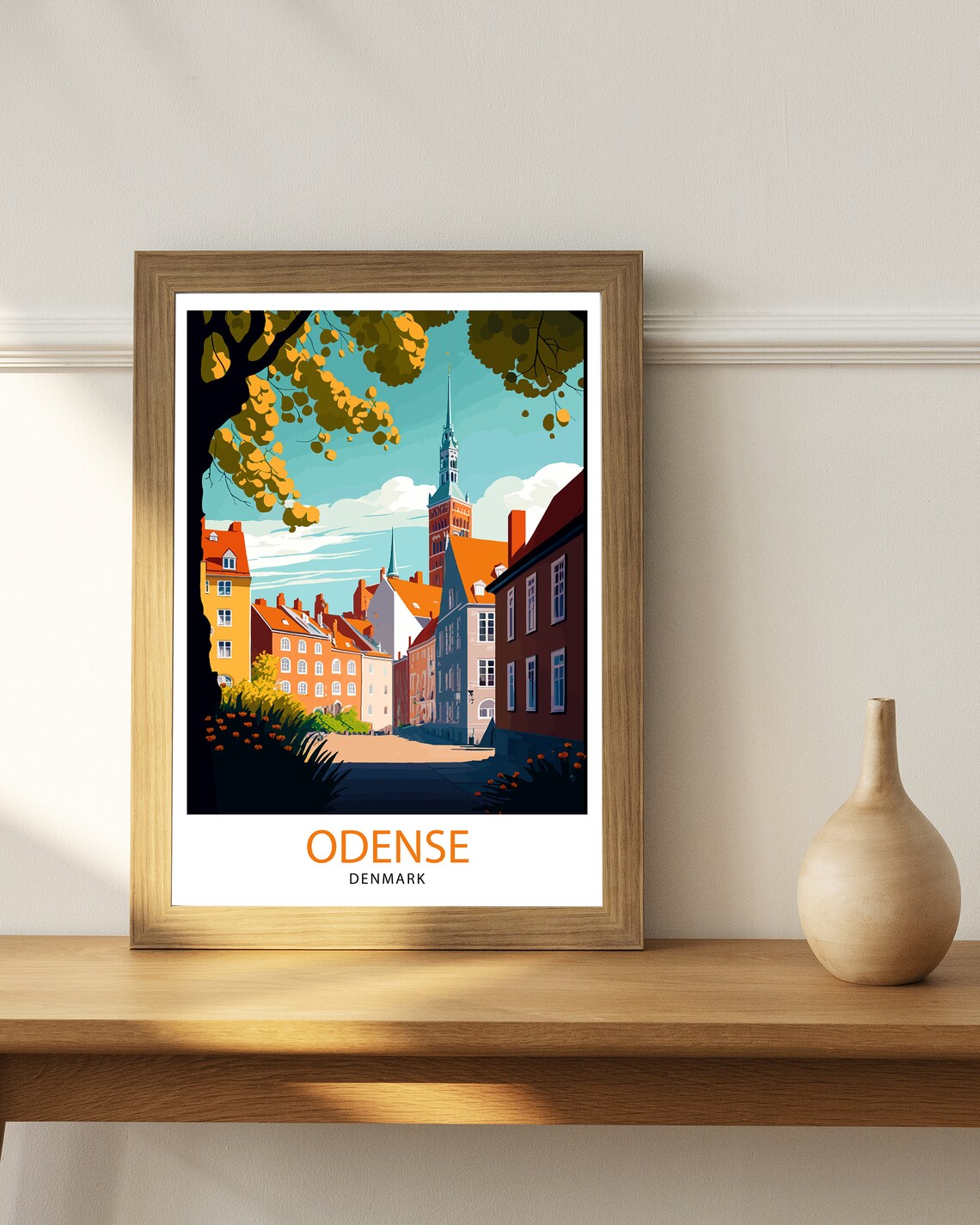 Odense Denmark Historic Street Church Tower Vintage Travel Poster - Image 3
