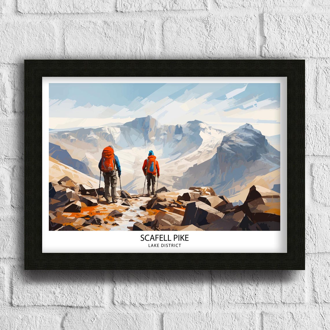 Scafell Pike Lake District Hikers Rocky Summit Travel Poster - Image 2