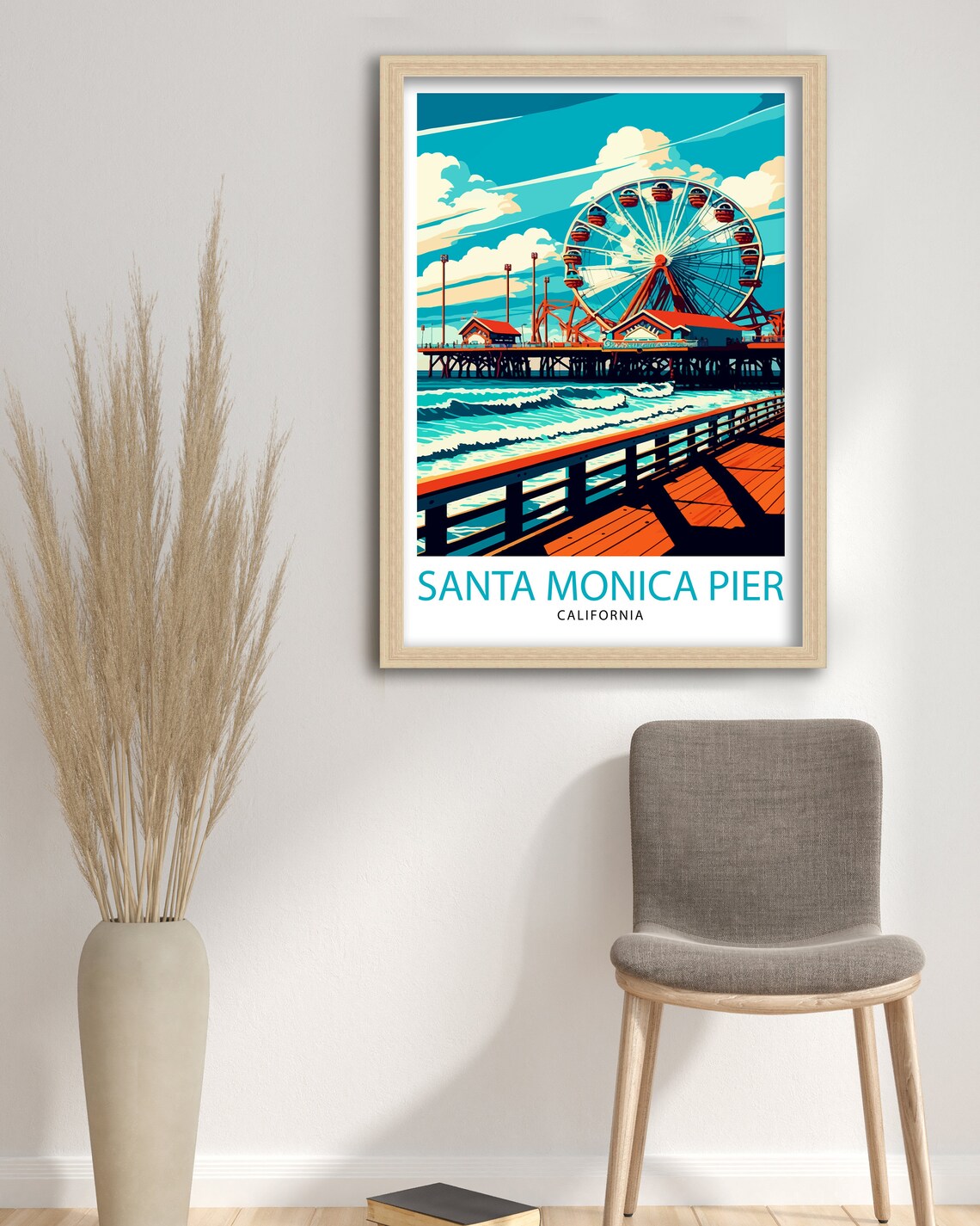 Santa Monica Pier Travel Poster, California Beach Scene - Image 3