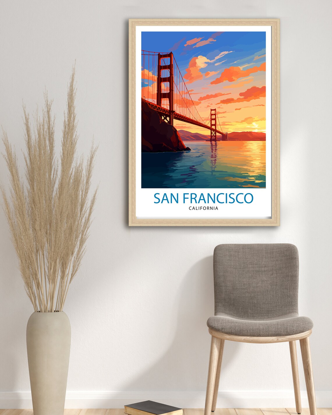 San Francisco Golden Gate Bridge Sunset Watercolor Travel Poster - Image 2