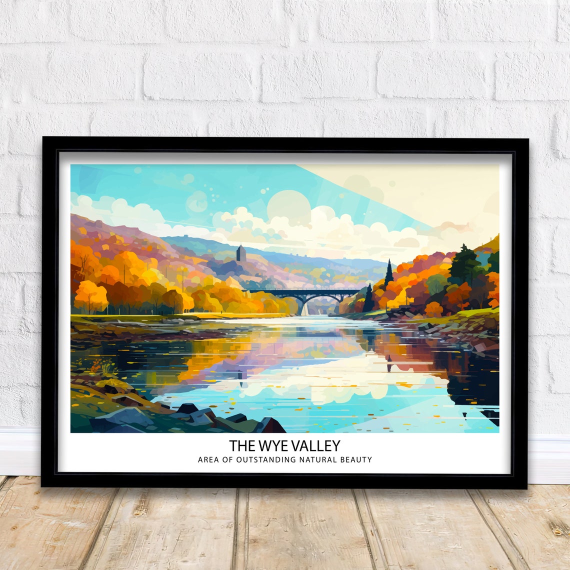 Wye Valley UK Autumn River Bridge Landscape Scenic Travel Wall Art