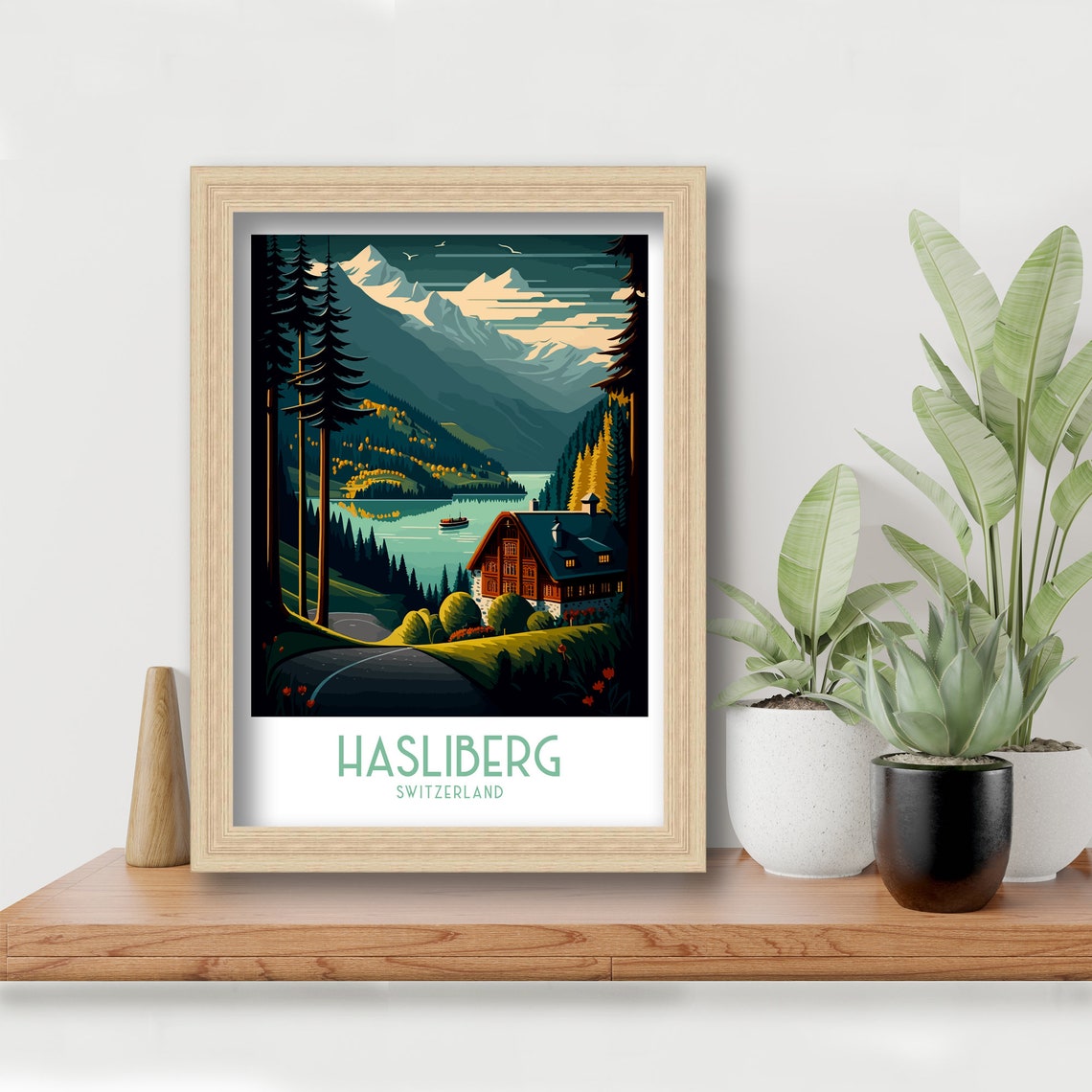 Hasliberg Switzerland Lake Chalet Alpine Retro Travel Poster - Image 3