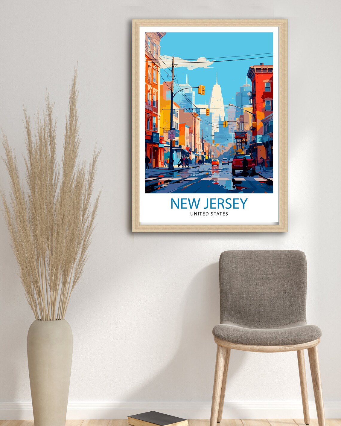 New Jersey City Street Skyline Traffic Lights Urban Art Poster - Image 3