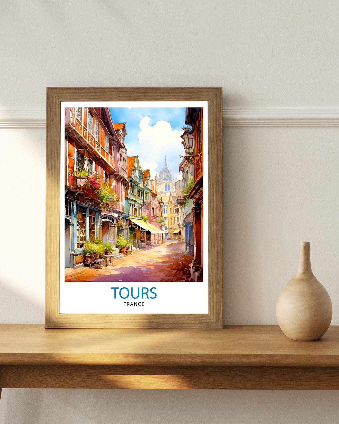 Tours France Half Timbered Medieval Street Cathedral Spire Art Poster - Image 2