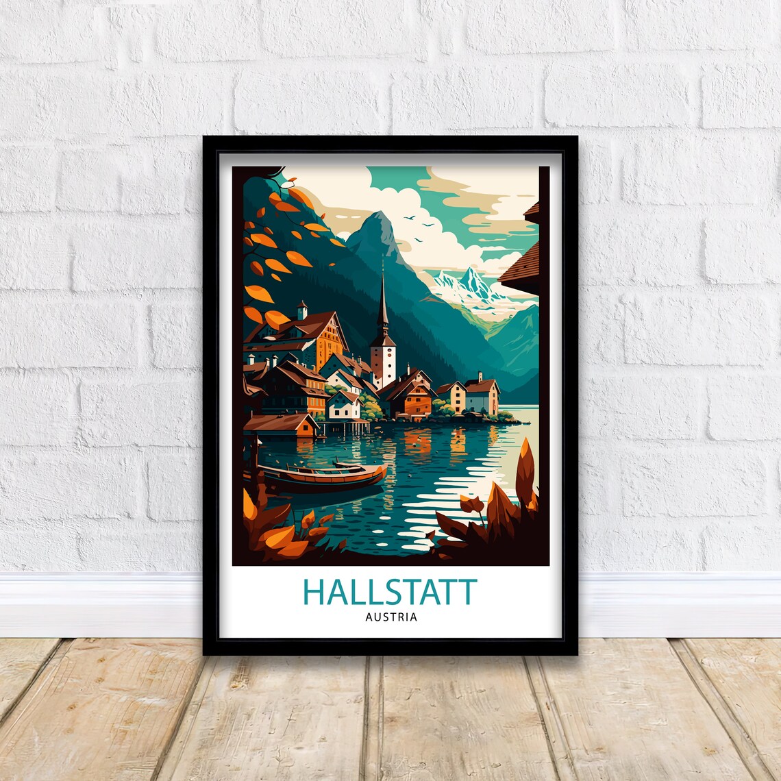 Hallstatt Austria Lakeside Village Autumn Vintage Travel Poster - Image 2