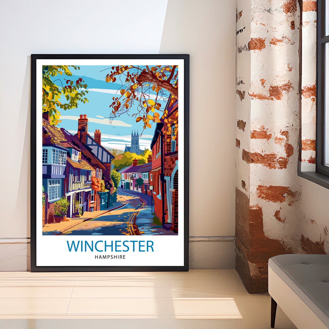 Winchester Hampshire Historic Old Street Cathedral View Travel Poster - Image 2