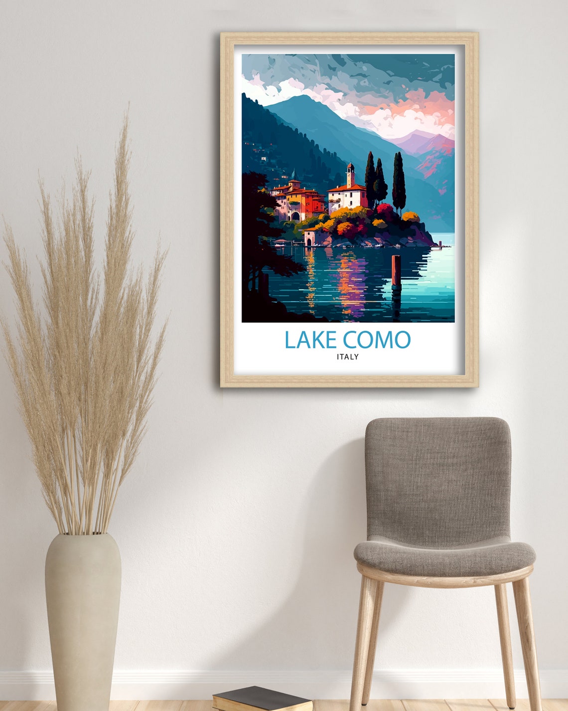 Lake Como Italy Lakeside Village Sunset Reflection Travel Poster - Image 3