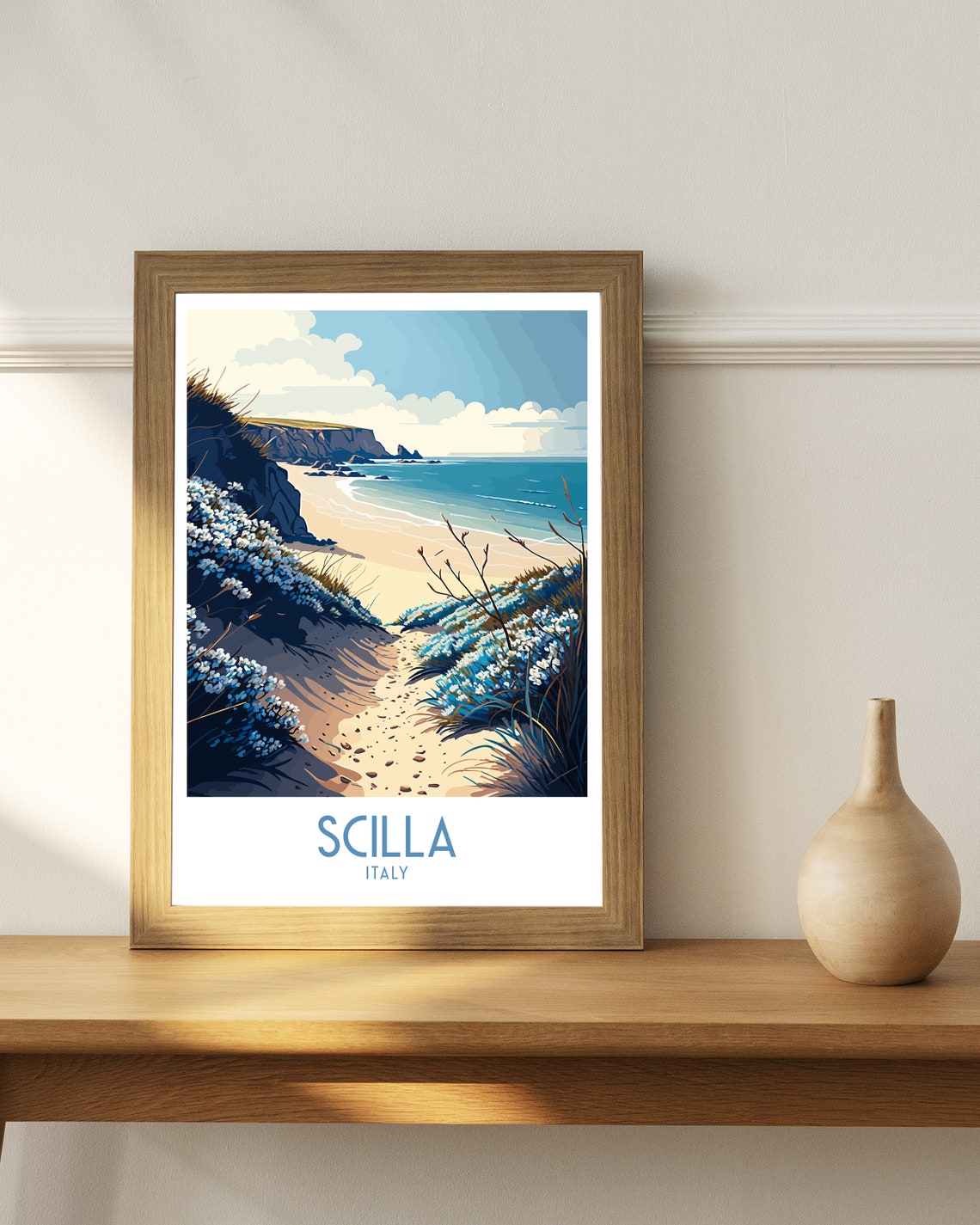 Scilla Italy Coastal Beach Path Wildflowers Vintage Travel Poster - Image 3