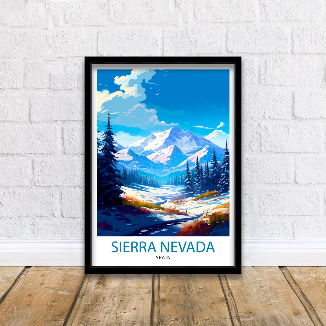 Sierra Nevada Spain Snow Capped Peaks Pine Forest Travel Poster