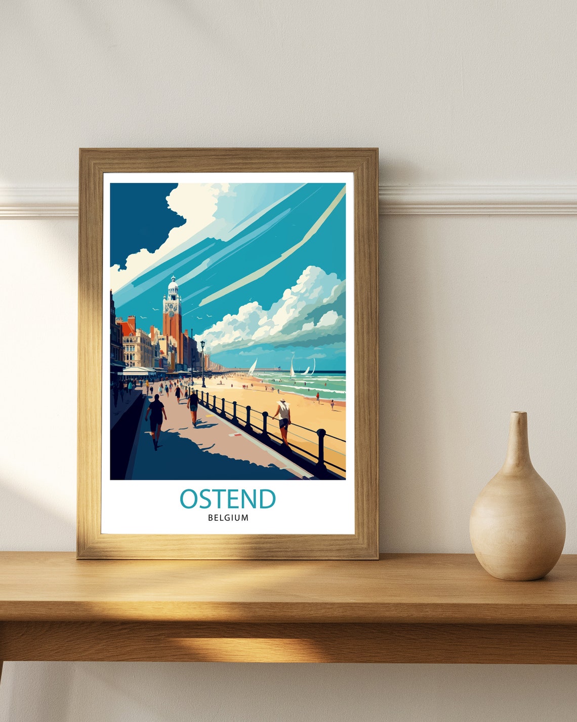 Ostend Belgium Seaside Promenade Beach Clock Tower Art Poster - Image 2