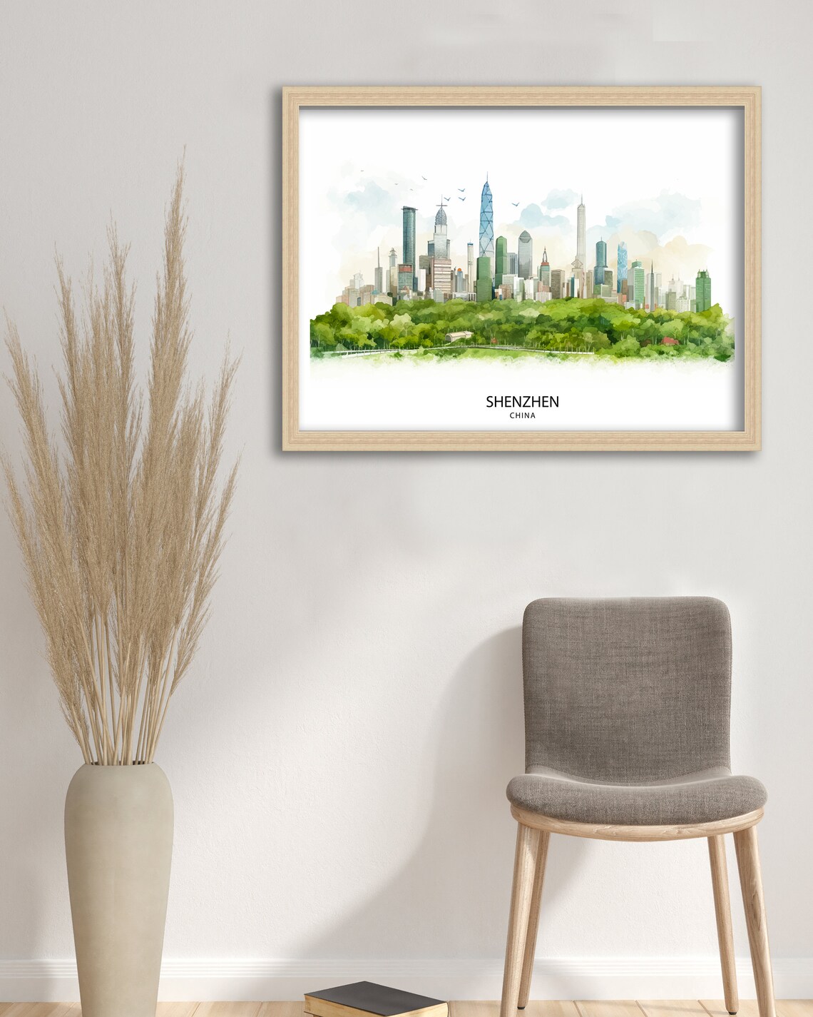 Shenzhen China Modern Skyline Green Park Watercolor Art Poster - Image 2