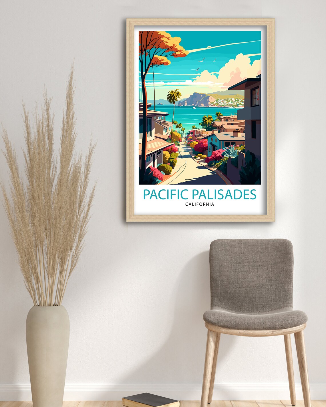 Pacific Palisades California Coastal Street Palms Sunset Travel Poster - Image 3