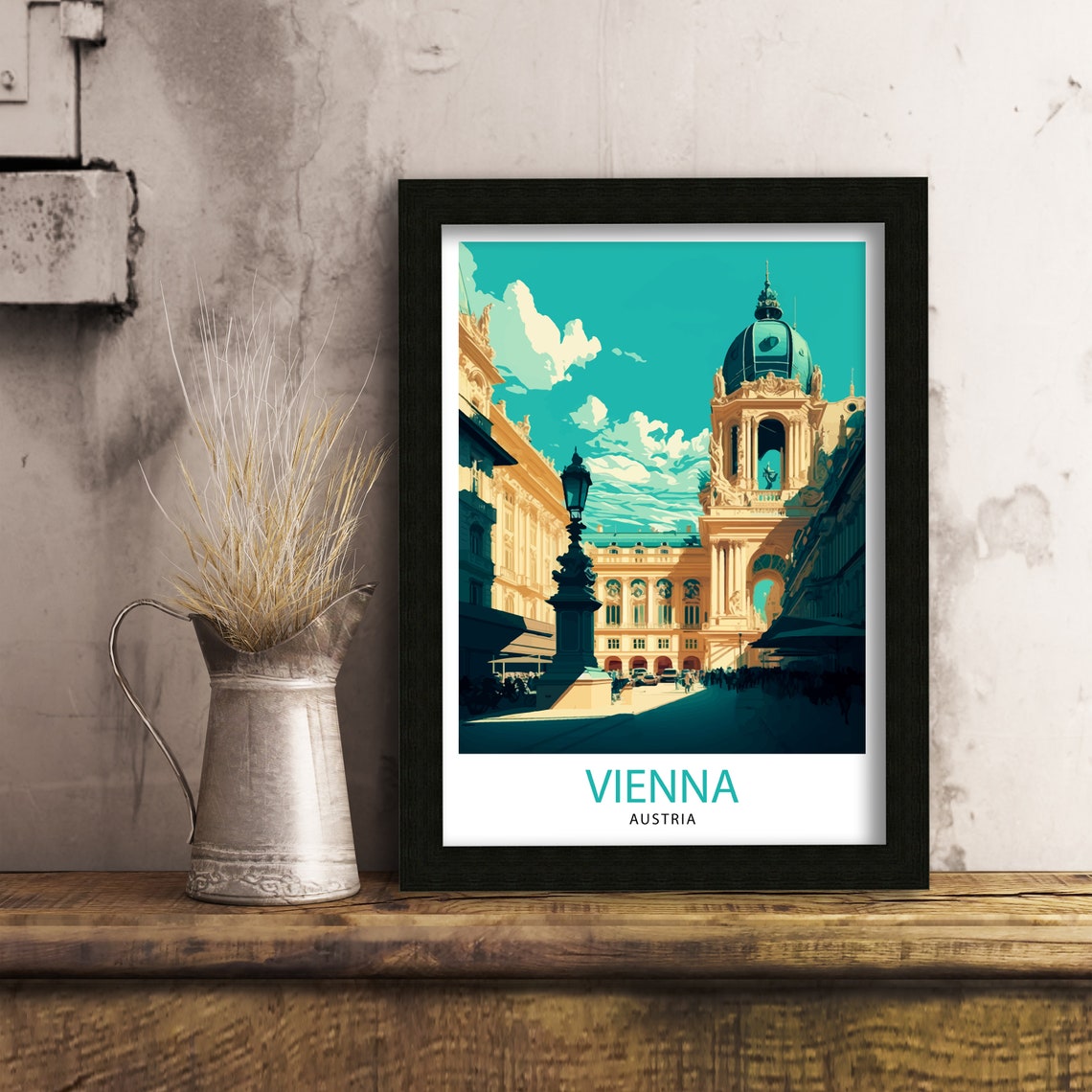 Vienna Austria Vintage Travel Poster Teal Palace Cityscape Art - Image 3