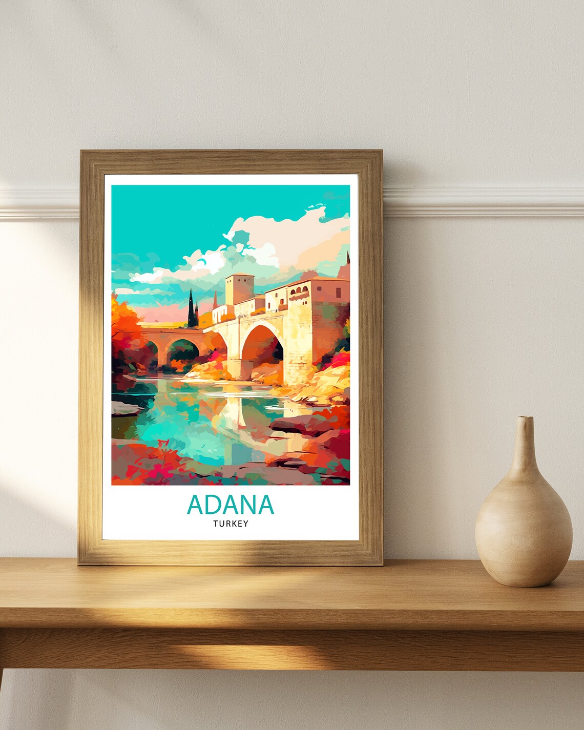 Adana Turkey Ancient Stone Bridge River Sunset City Travel Poster - Image 2