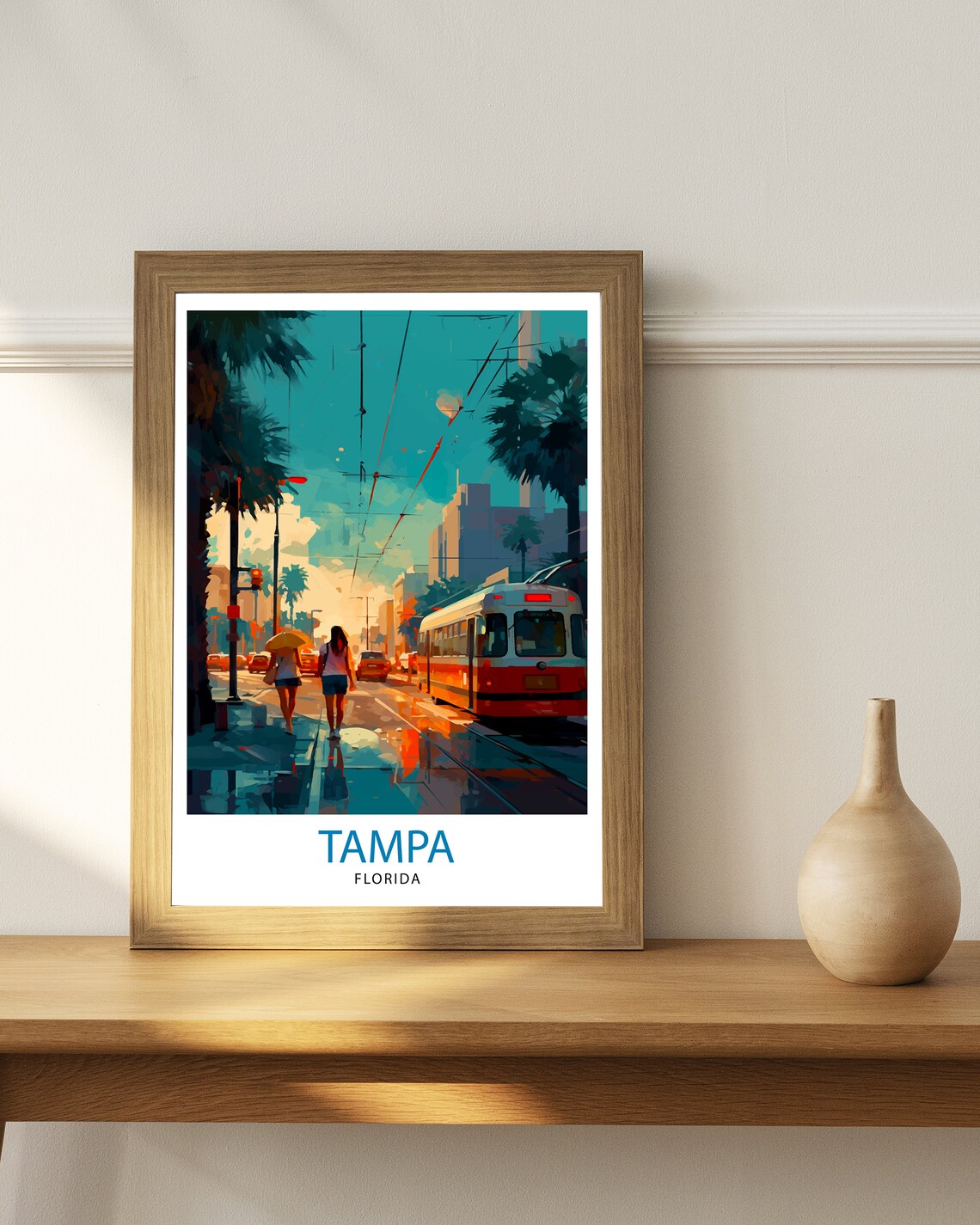 Tampa Florida Historic Streetcar Rainy Palm Street Travel Poster - Image 3