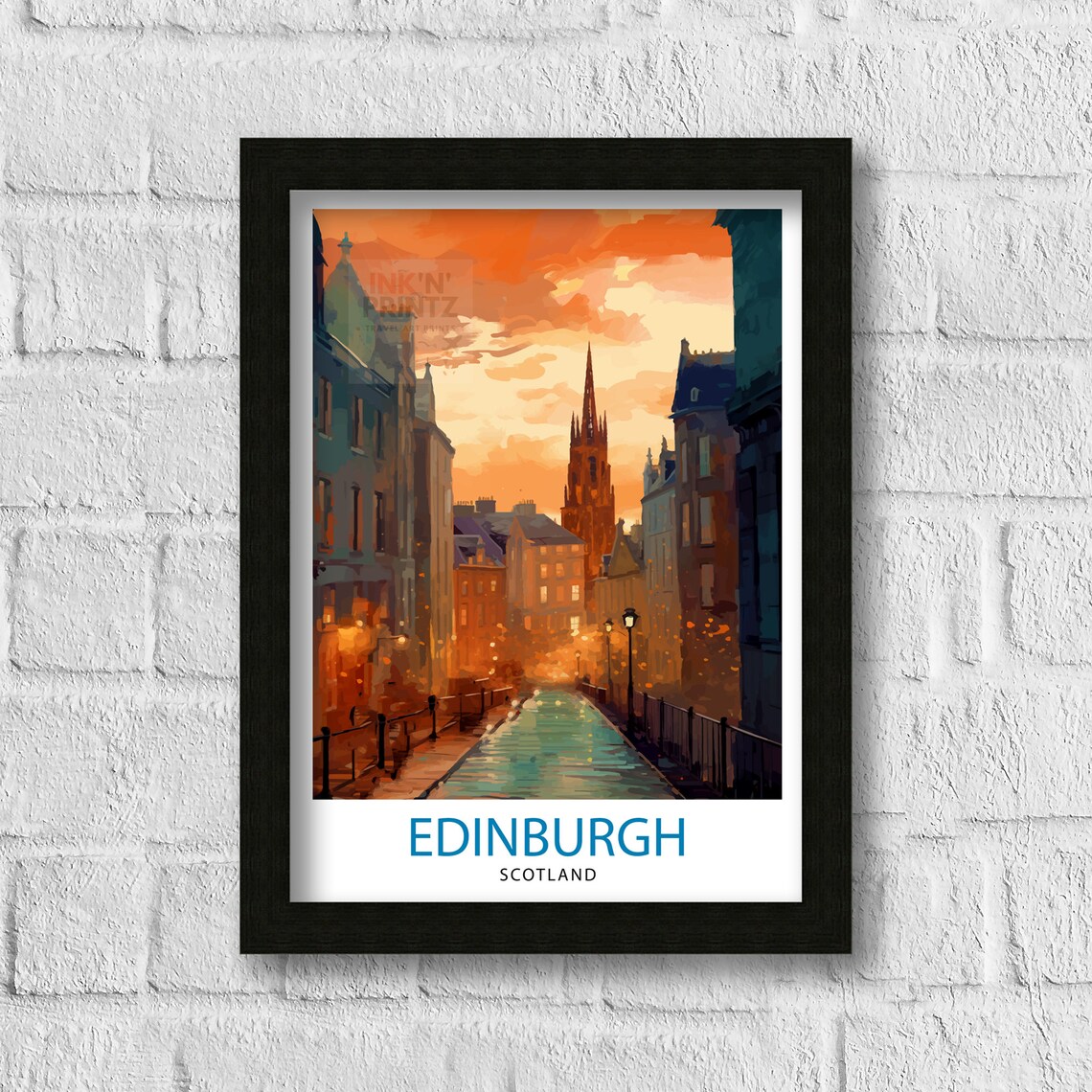 Edinburgh Scotland Rainy Sunset Old Town Spire Street Travel Poster - Image 3