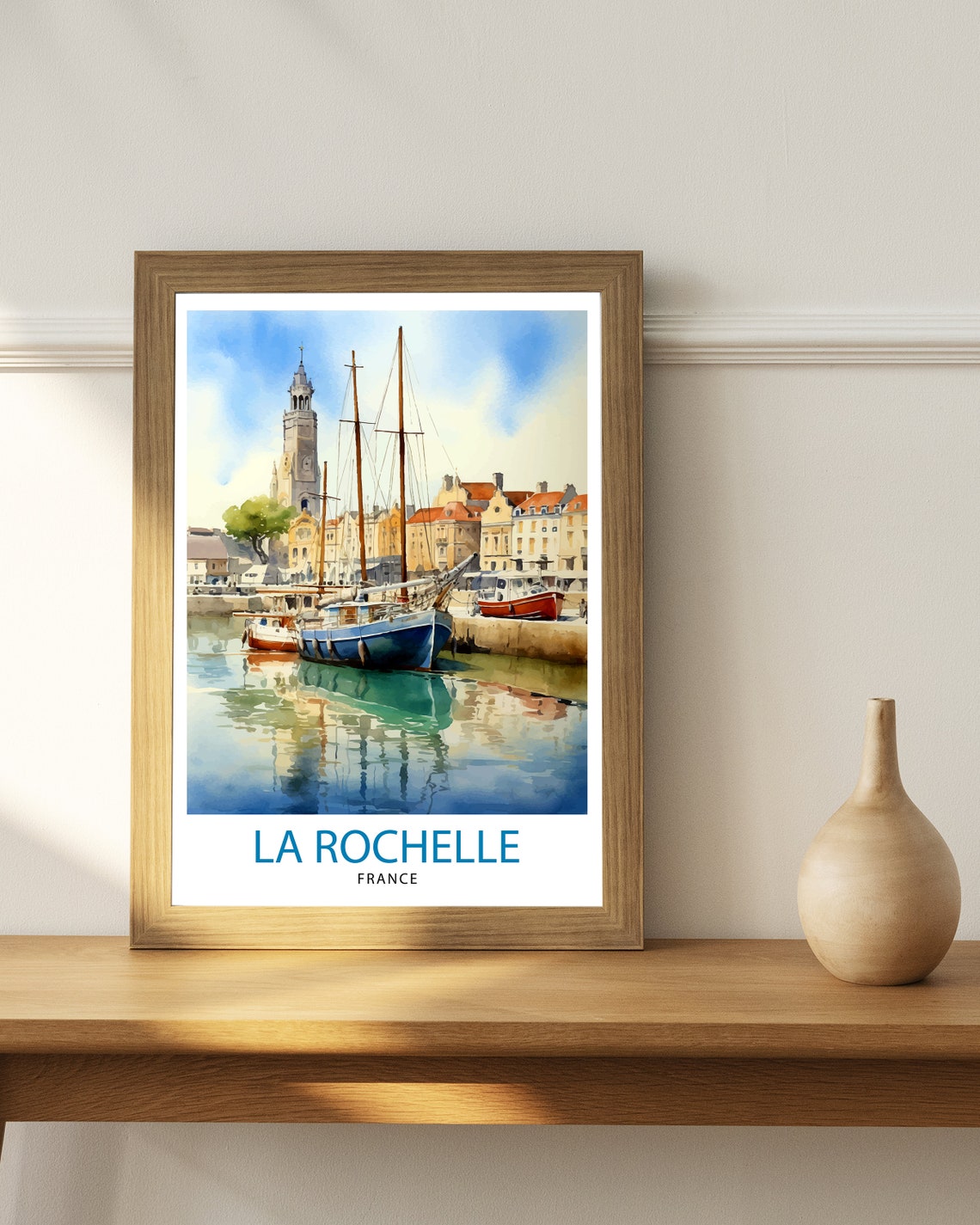 La Rochelle France Old Harbor Tall Ship Watercolor Scene Poster - Image 3