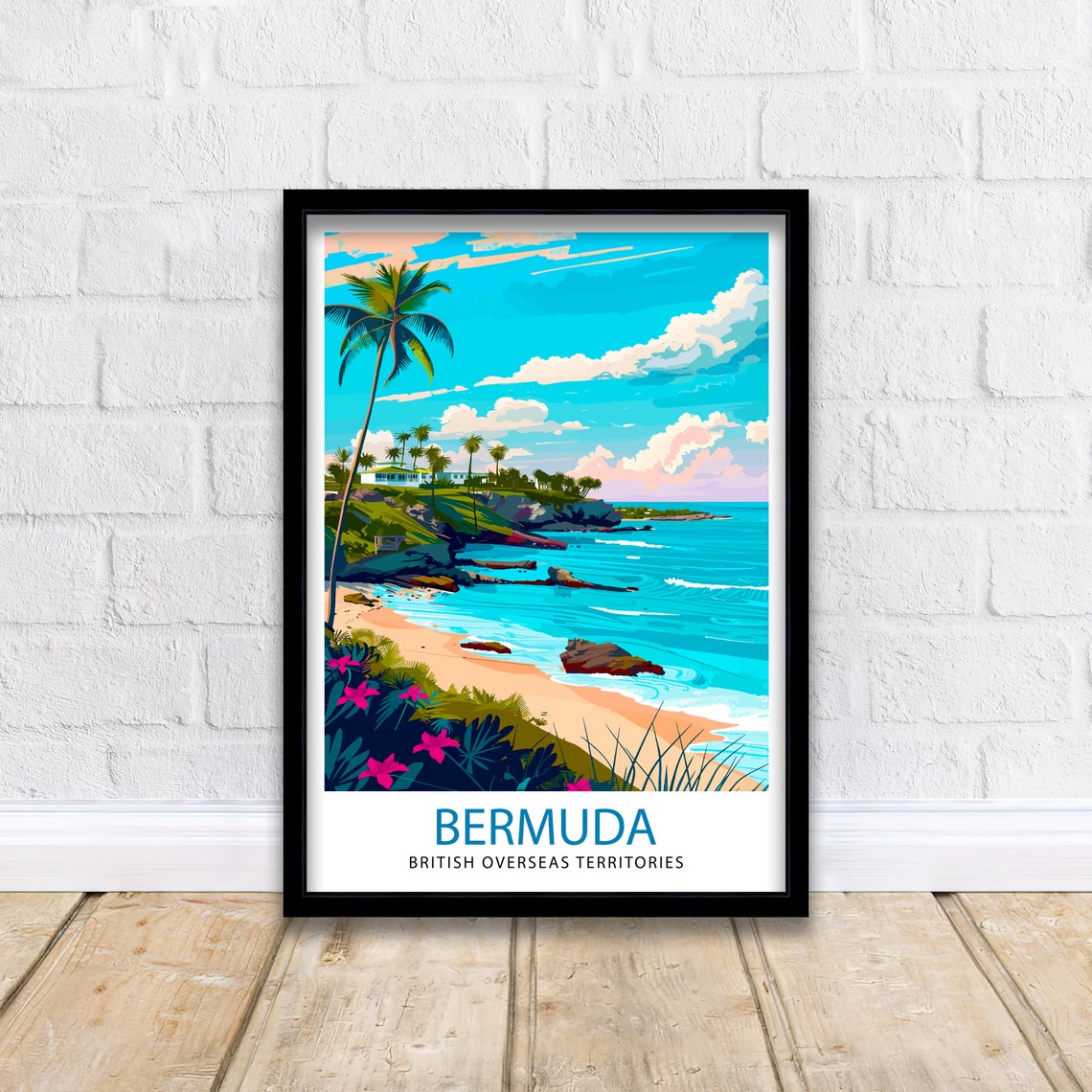 Bermuda British Overseas Territory Tropical Beach Travel Poster