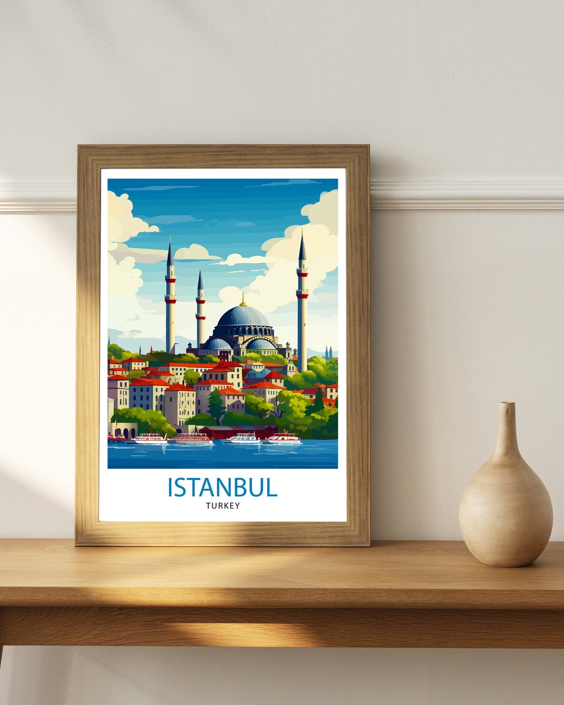 Istanbul Turkey Ottoman Mosque Minarets Skyline Waterfront Art Poster - Image 2