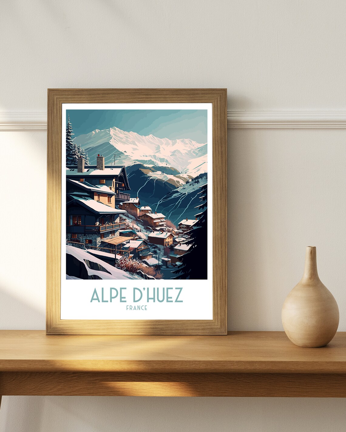 Alpe D'Huez France Snowy Chalet Village Charm Winter Travel Poster - Image 2