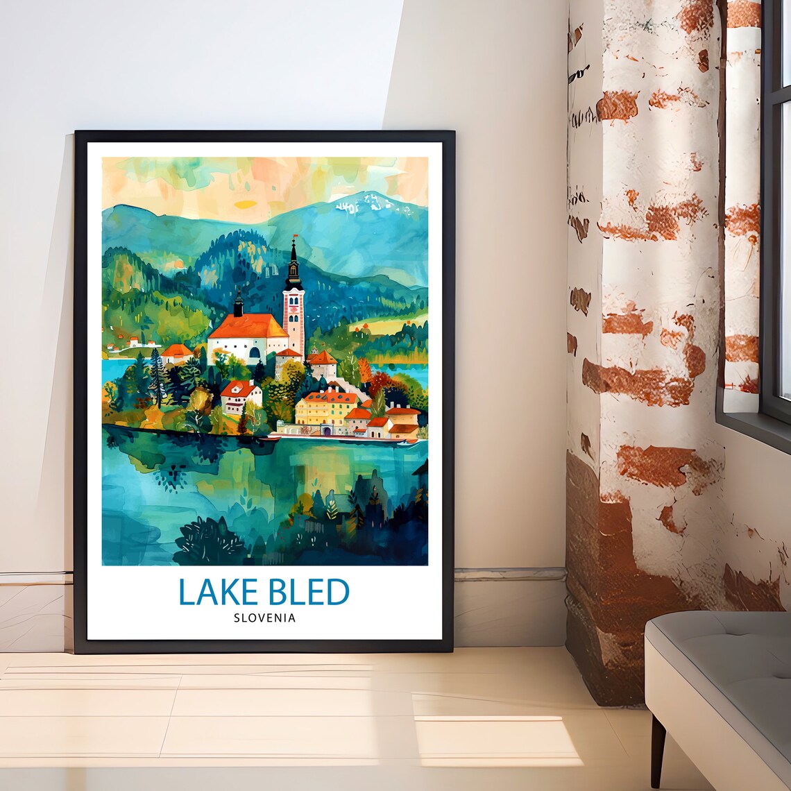 Lake Bled Slovenia Island Church Watercolor Alpine Lake Poster - Image 3