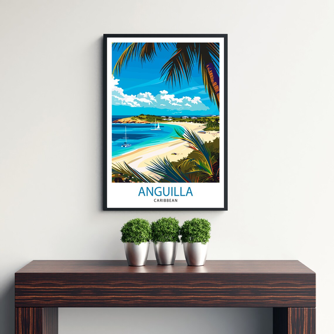 Anguilla Caribbean Palm Fringed Tropical Beach Sailboats Poster - Image 3