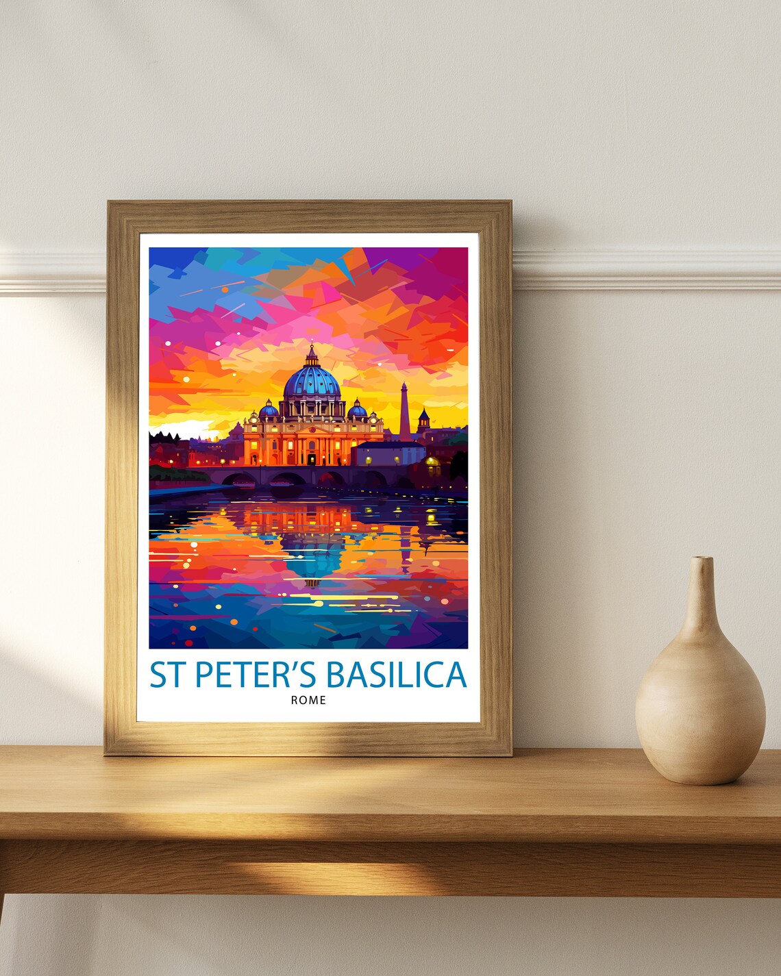 St Peters Basilica Rome Sunset Travel Poster Vibrant City Artwork - Image 2