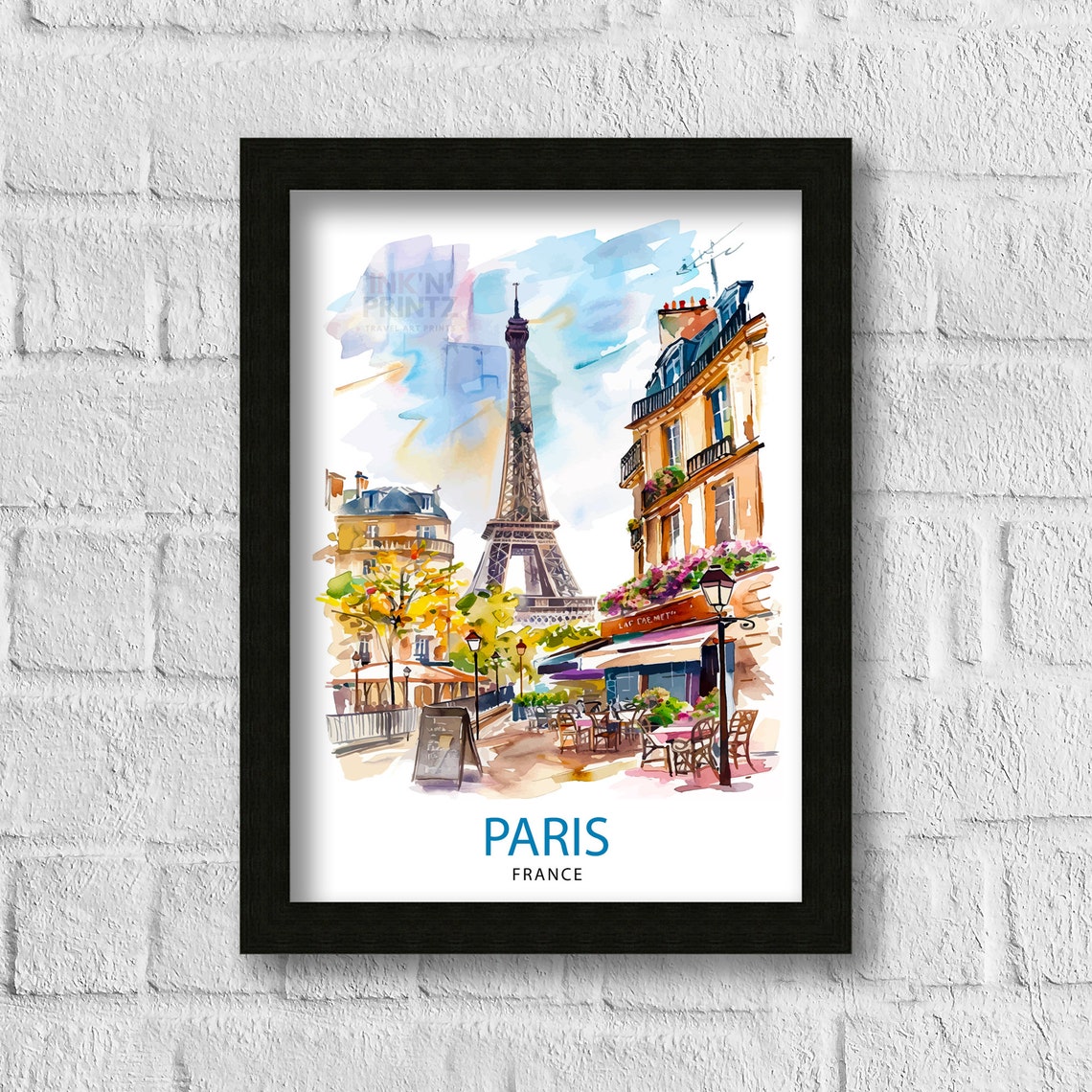Paris France Travel Print Paris Wall Art Eiffel Tower Art France Travel Poster Paris Home Decor French Illustration Parisian Art Print - Image 3