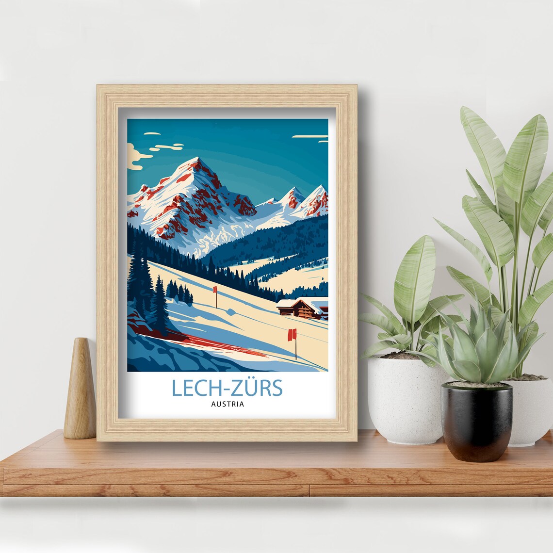 Lech-Zurs Austria Snowy Ski Slopes Alpine Chalet Travel Poster - Image 3