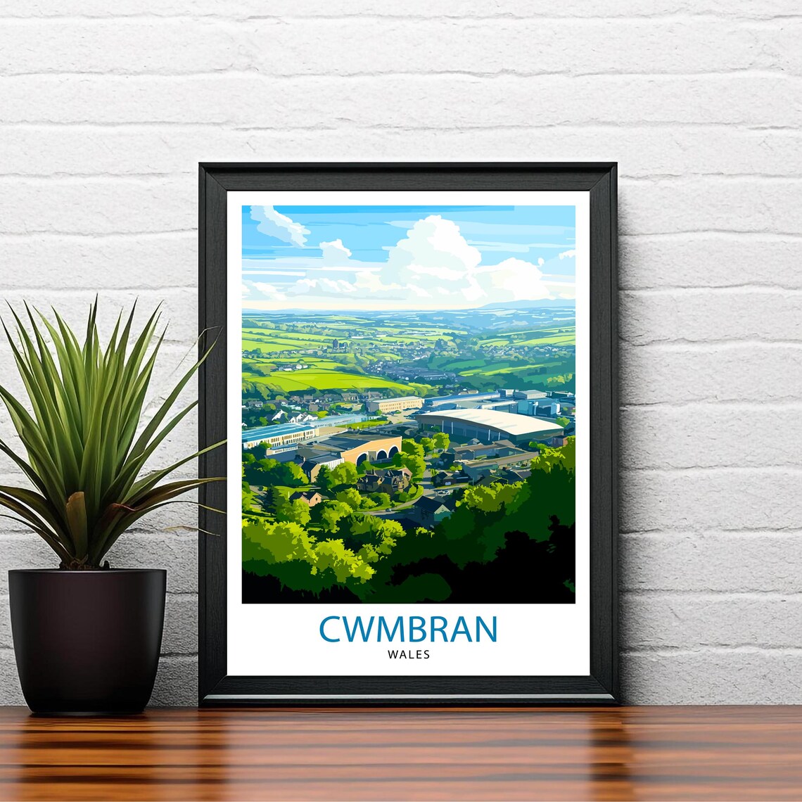 Cwmbran Wales Travel Poster, Welsh Town Landscape - Image 2