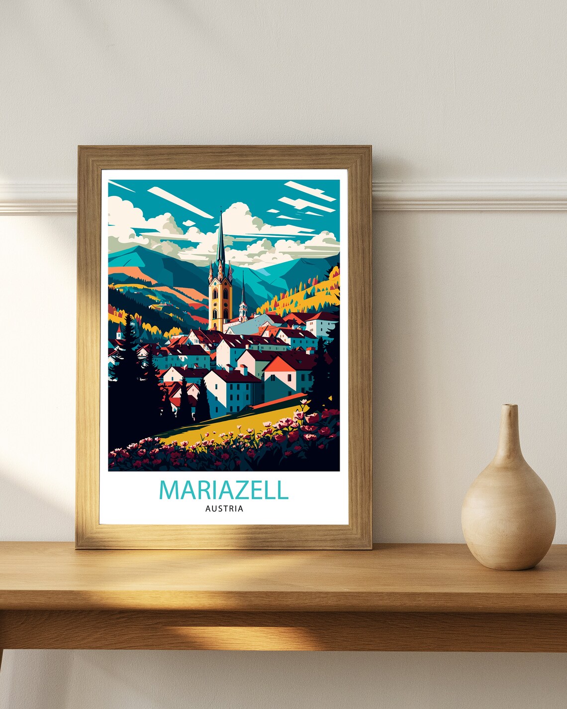 Mariazell Austria Hill Town Church Spire Vintage Travel Poster - Image 3